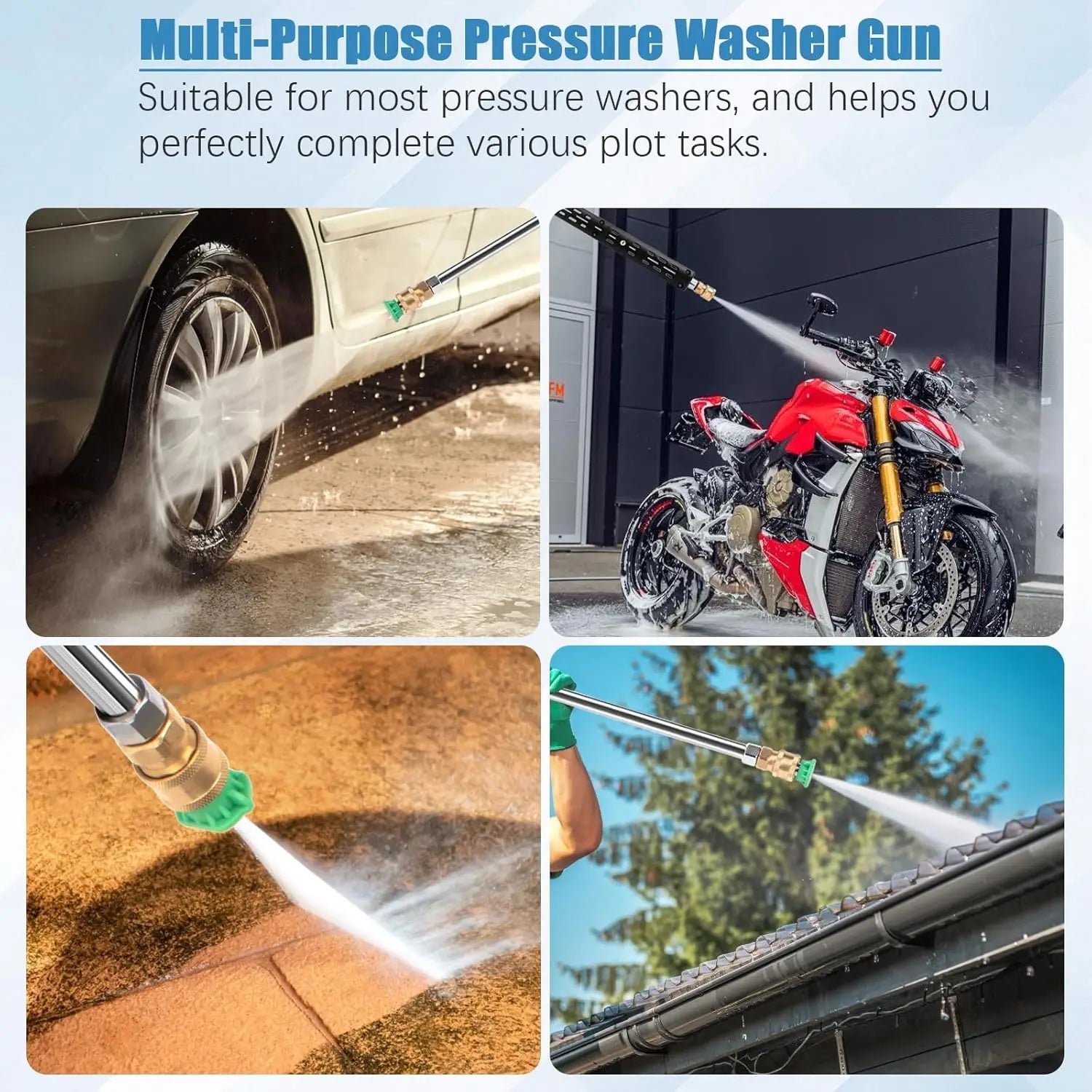 Pressure Washer Gun Kit with 2 Pressure Washer Wands, 5 Nozzle Tips, Swivel 3/8" Plug & M22 Fitting, 38 Inch, 4000 PSI