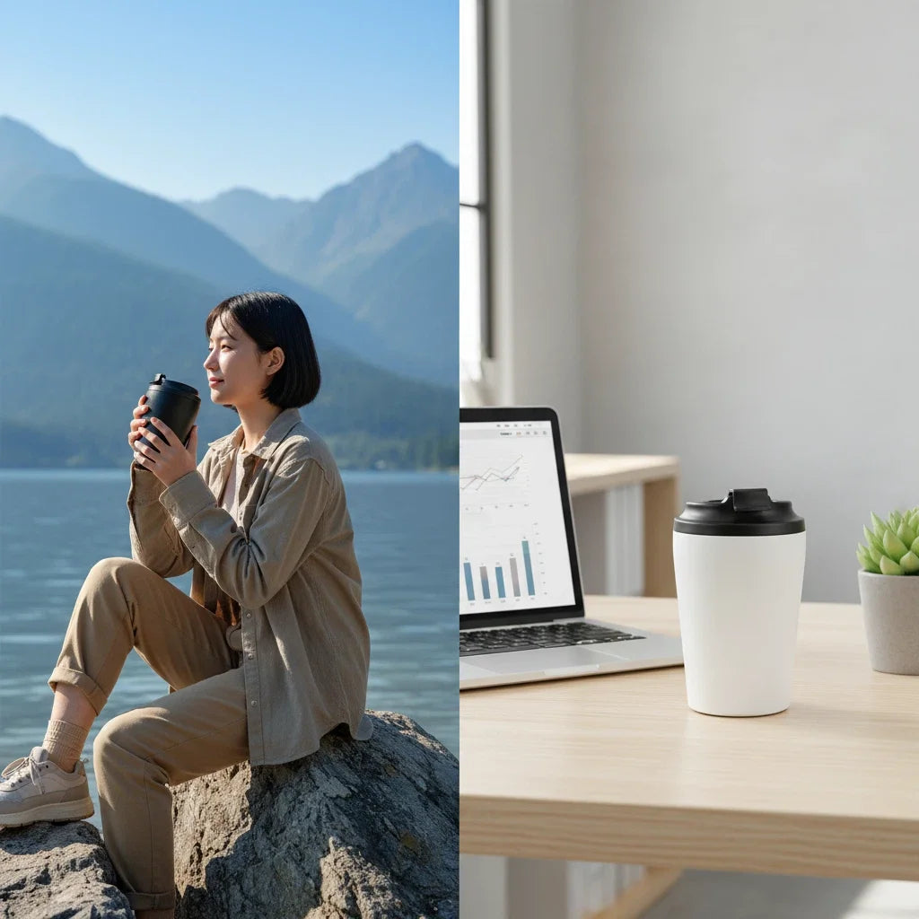 350ML Creative 304 Stainless Steel Travel Mug Coffee Mug Double Wall Vacuum Insulated Tumbler Wide Mouth Tea Cup with Lid