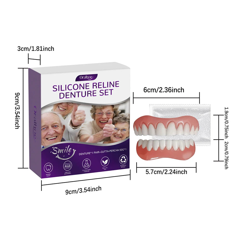 Silicone Reline Denture Set Soft Dentures False Teeth Set Wear-Resistant Denture Silicone Kit Soft Denture Kit for Men and Women