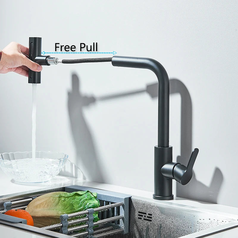Kitchen Faucet Flexible Pull Out Hot Rainfall Cold Water Mixer Tap 360° Kitchen Sink Faucets Deck installation