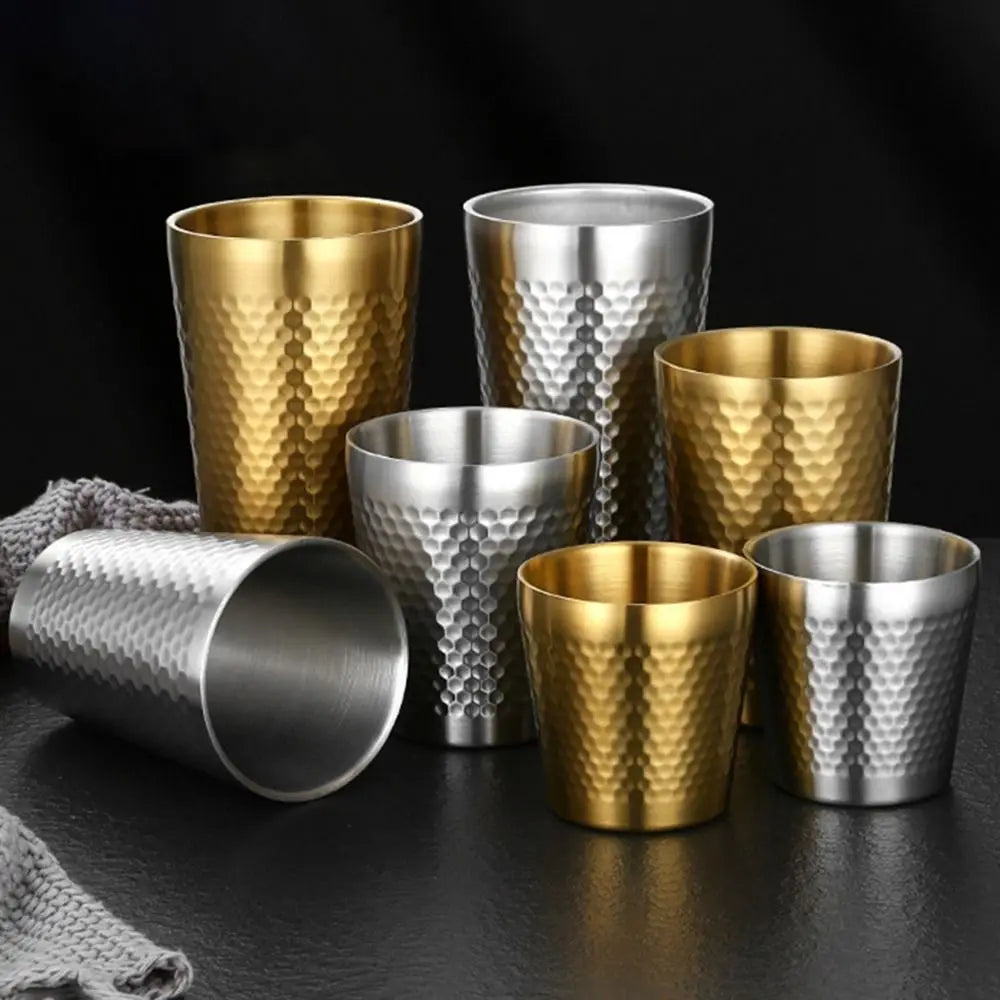 Stainless Steel Double-Wall Beer Cups Keep Cold Hammered Texture Cold Water Drinks Cup Northern Europe Anti-fall Milk Mugs