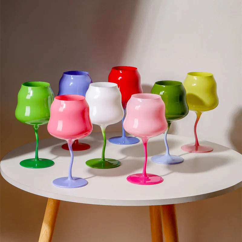 1PC Glass Wine Glass Creative Cute Macaron Goblet Christmas Crystal Glass Red Wine Home Hotel Supplies Mall Tableware