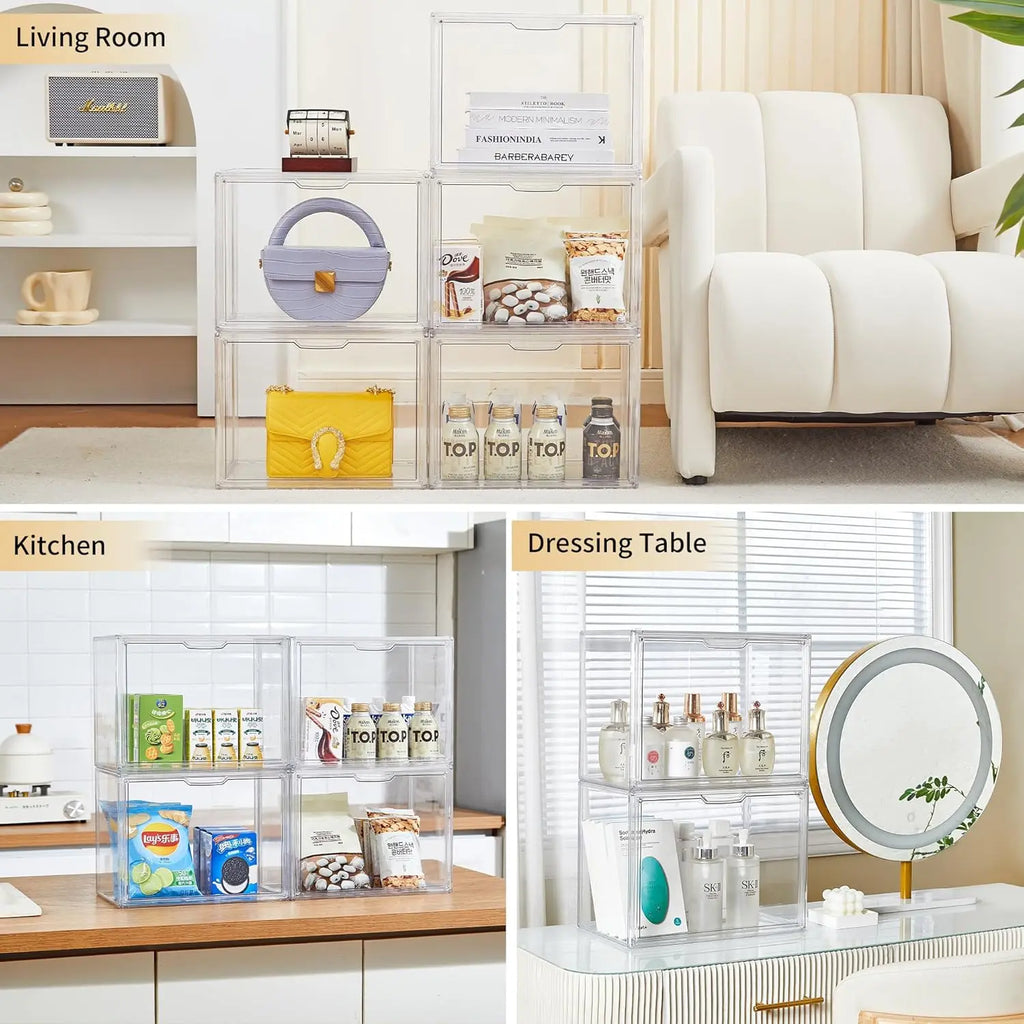 1pc/3pcs Clear Large Capacity Storage Box Organizer For Figures Acrylic Box Blind Box Makeup Toy Showcase Organizer For Bag