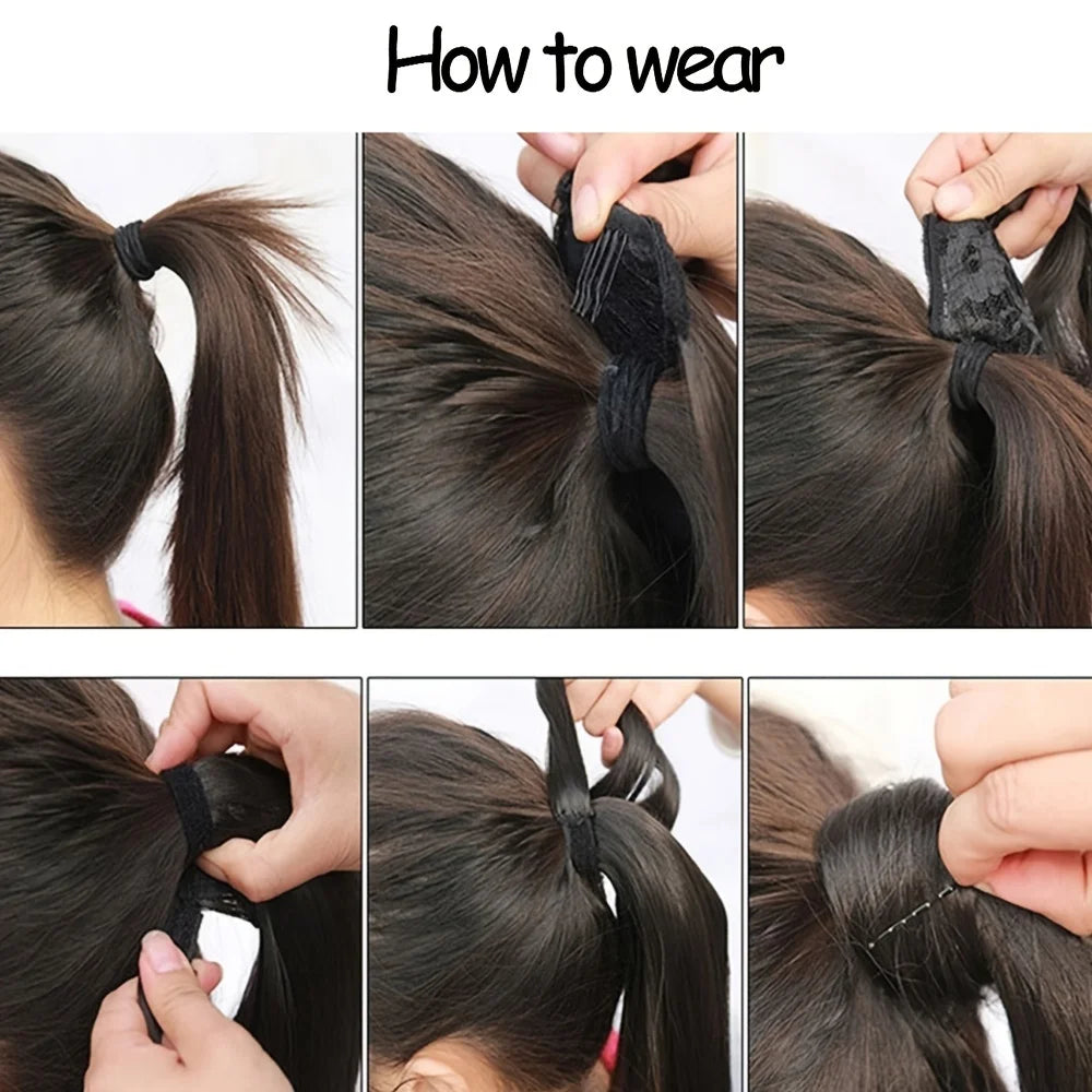 22inch Corn Wave Ponytail Extension Clip in Long Wavy Curly Wrap Around Pony Tail Heat Resistant Synthetic Hairpiece for Women