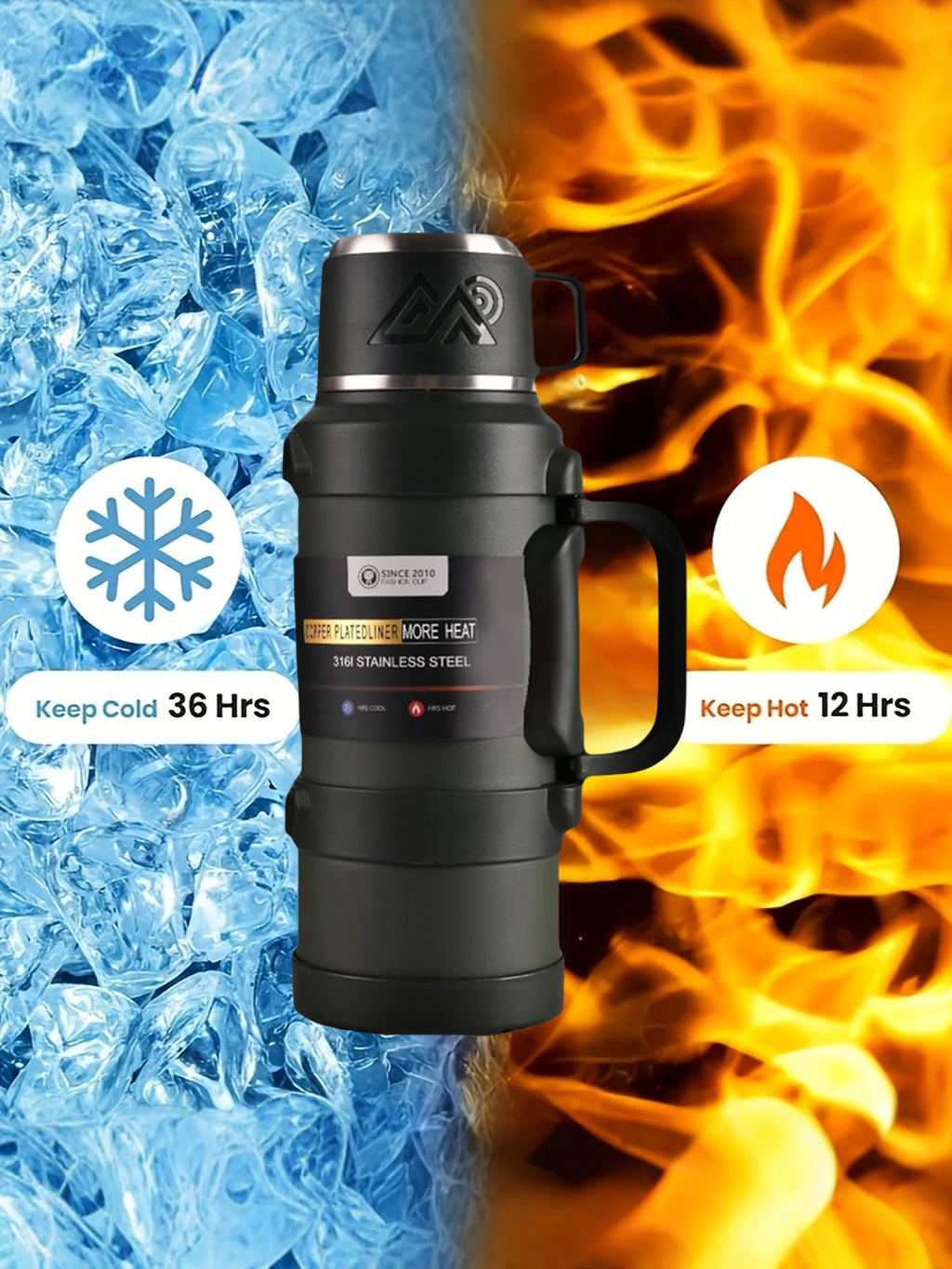 Stainless Steel Thermos Bottle with Handle Outdoor Portable Large Capacity Thermal Water Bottle ,Keep Hot and Cold for 72H