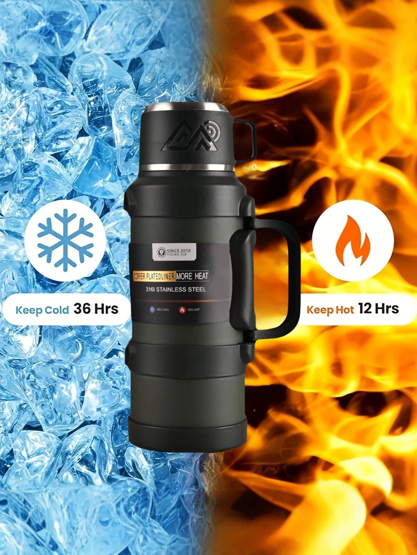 Stainless Steel Thermos Bottle with Handle Outdoor Portable Large Capacity Thermal Water Bottle ,Keep Hot and Cold for 72H