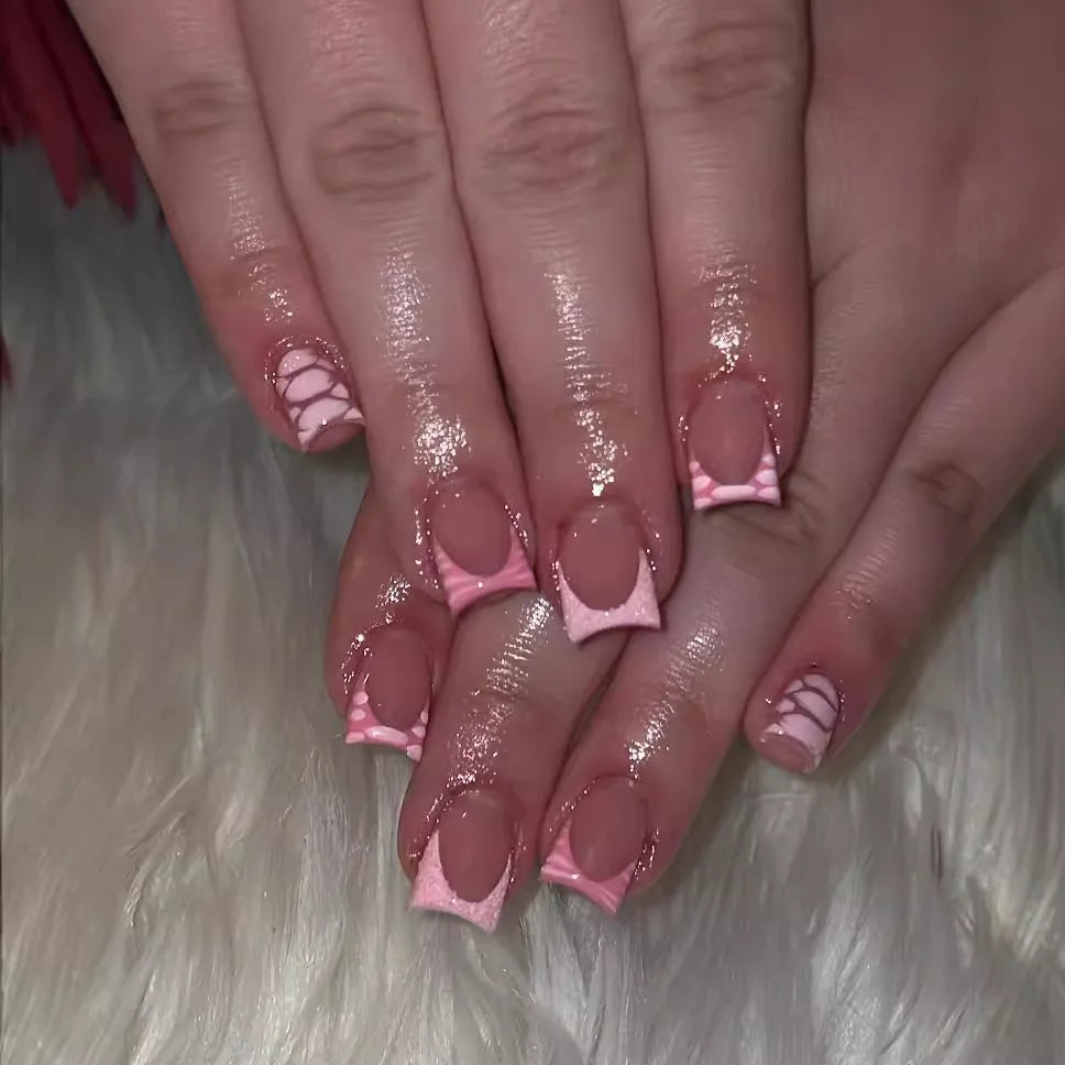 10Pcs Press on Nails Short Square Head Fake Nails with Flower Rhinestone Design Wearable Finished False Nail Tips
