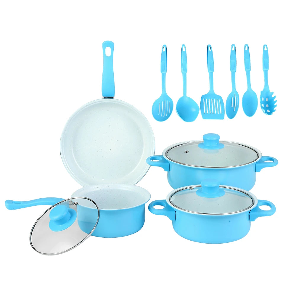 12-Piece Non-Stick Cookware Set Milk Pot Maifan Stone Frying Pan with Lid Pan Kitchen Cooking Set for frying, boiling, sauteing