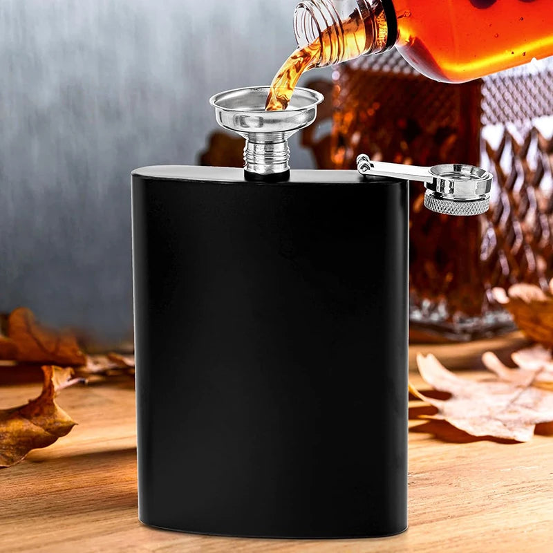 8 10 12 oz Stainless Steel Hip Flask with Funnel Pocket Hip Flask for Liquor Outdoor Wine Bottle Pot Cup Whiskey Hip Flask Black