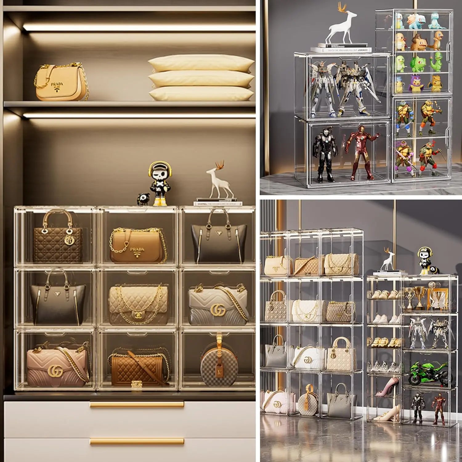 1pc/3pcs Clear Large Capacity Storage Box Organizer For Figures Acrylic Box Blind Box Makeup Toy Showcase Organizer For Bag