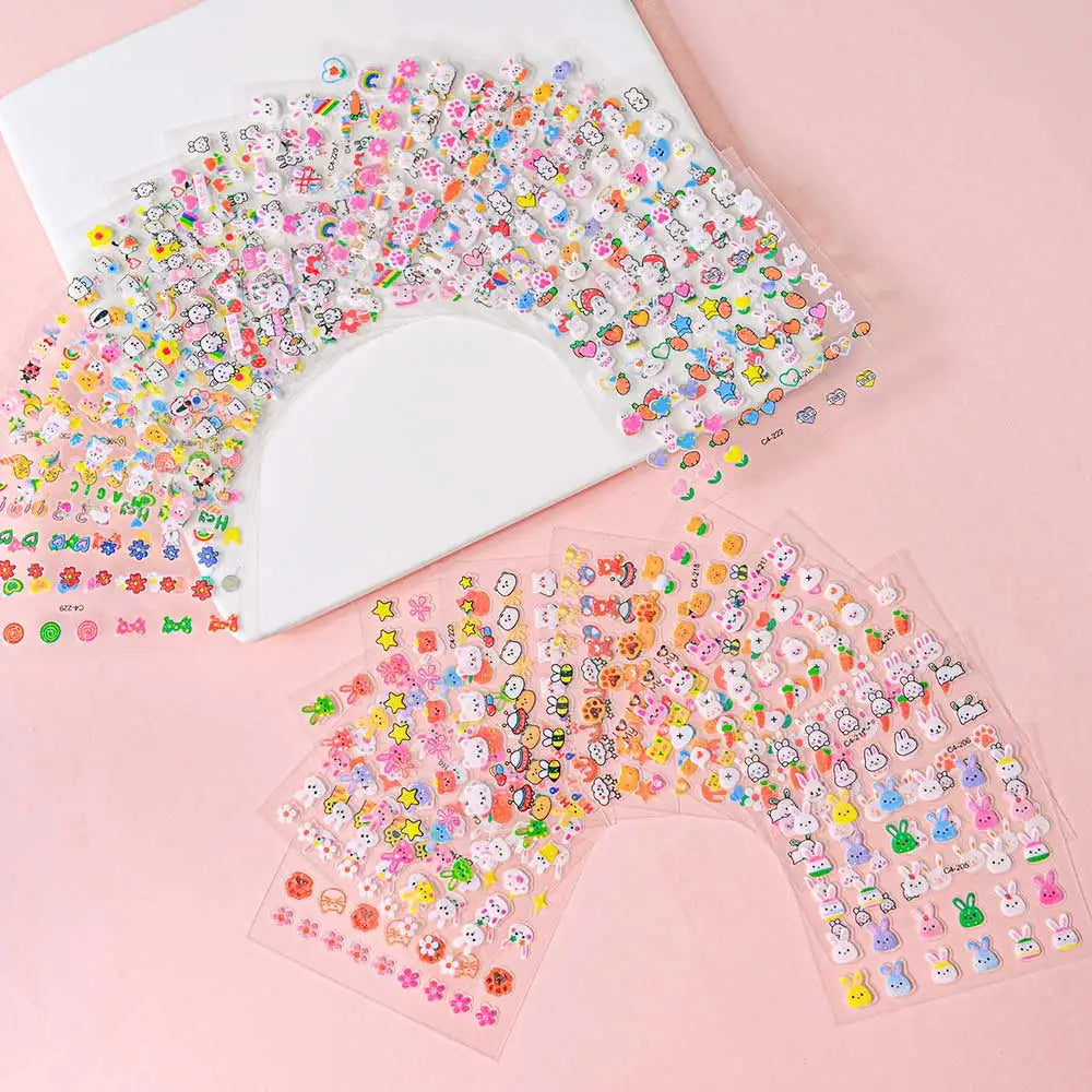 30pcs/set  Easter Luminous Children's Rabbit Nail Stickers Glow in the Dark Cute Flower Nail Decals Adhesive Kawaii Kids Sticker