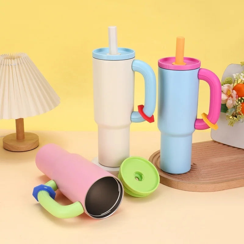 Stainless steel car thermos cup Dopamine color matching giant thermos cup with handle Stainless steel car thermos cup with