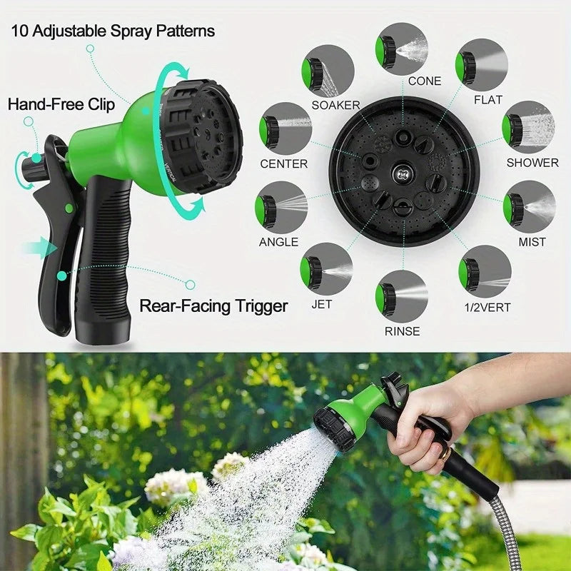 50FT Stainless Steel Garden Hose with Sprayer Nozzle Heavy Duty Kink Free Anti-Rust 5/8" Diameter Garden Hose Plants Cars Pets