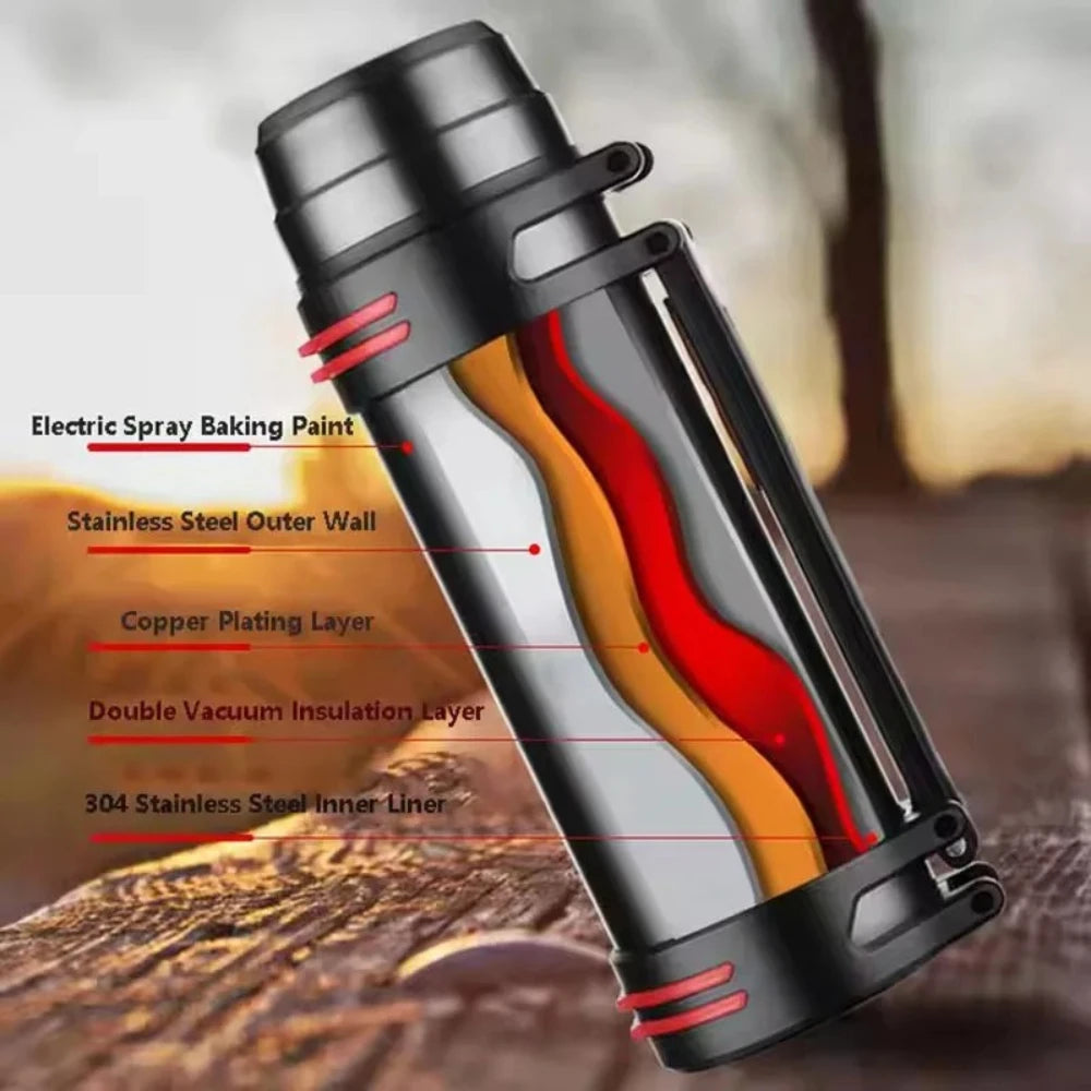 1.2/1.6/2.0L Stainless Steel Thermos Bottle Outdoor Vacuum Flask 24H Hot Cold Leakproof Large Capacity for Travel Hiking Camping