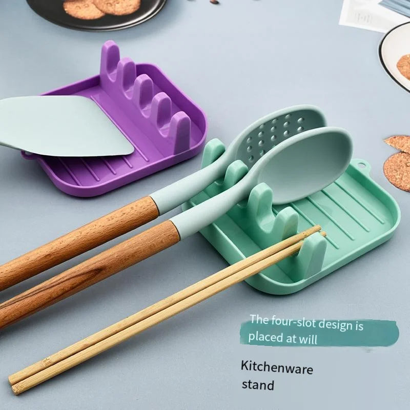 Kitchen Spoon Holders Fork Spatula Rack Shelf Organizer Plastic Chopsticks Holder Non-slip Spoons Pad
