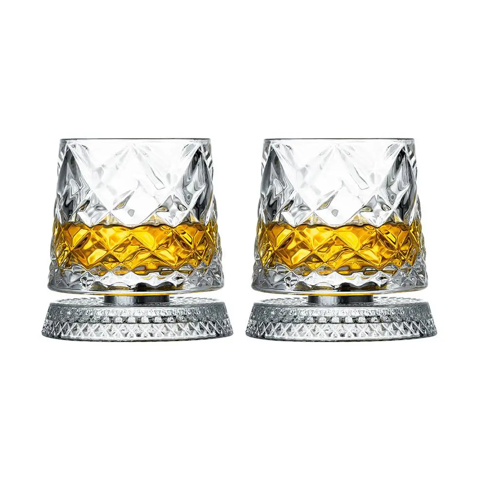 2pcs Exquisite Magnetic Glass Cup Rotating Cup Bar Whiskey Red Wine Various Patterns High-end Water Cup Kitchen Bar Counter