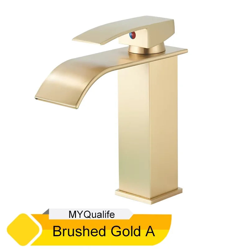 Black Waterfall Basin Sink Faucet Tall Bathroom Mixer Tap Wide Spout Vessel Sink Fauet Hot Cold Water Tap