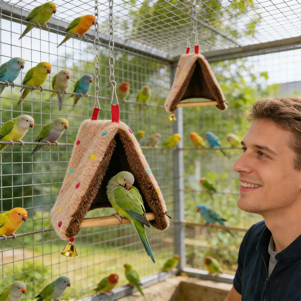Triangular bird nest Bird Hammock for Cage Warm Comfortable Perch House Parakeet swing with perch for Bird cage accessories