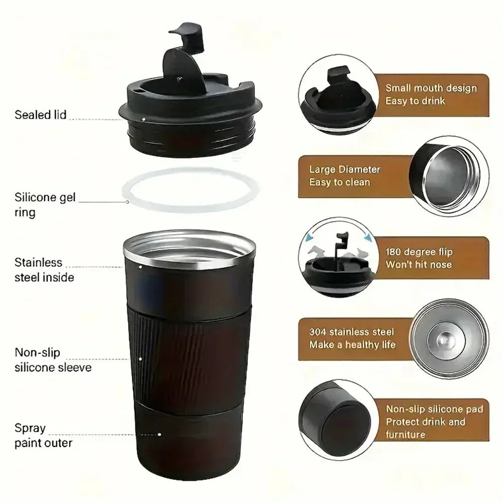 New Thermo Cafe Thermo Cup for Tea Water Coffee Double Stainless Steel 380/510ML  Coffee Mug Car Thermos Mug Leak_Proof Travel