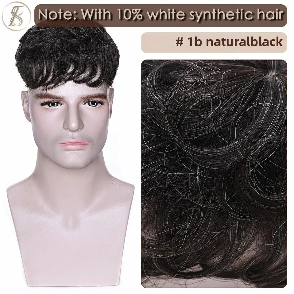 TESS Mens Hair Replacement System 35g Men Toupee 16x19cm Human Hair Wig Men Capillary Prothesis Male Clip In Hair Extensions