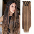 Clip In Hair Extensions, Hair Extensions Thick Long Lace Weft Lightweight Synthetic Hairpieces For Women Chocolate Brown With Go