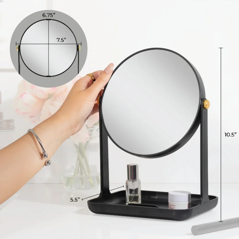 5X 1X Magnification Makeup Mirror with Accessory Tray Phone Holder 360 Degree Rotation Dual-Sided Vanity Mirror Ideal Makeup