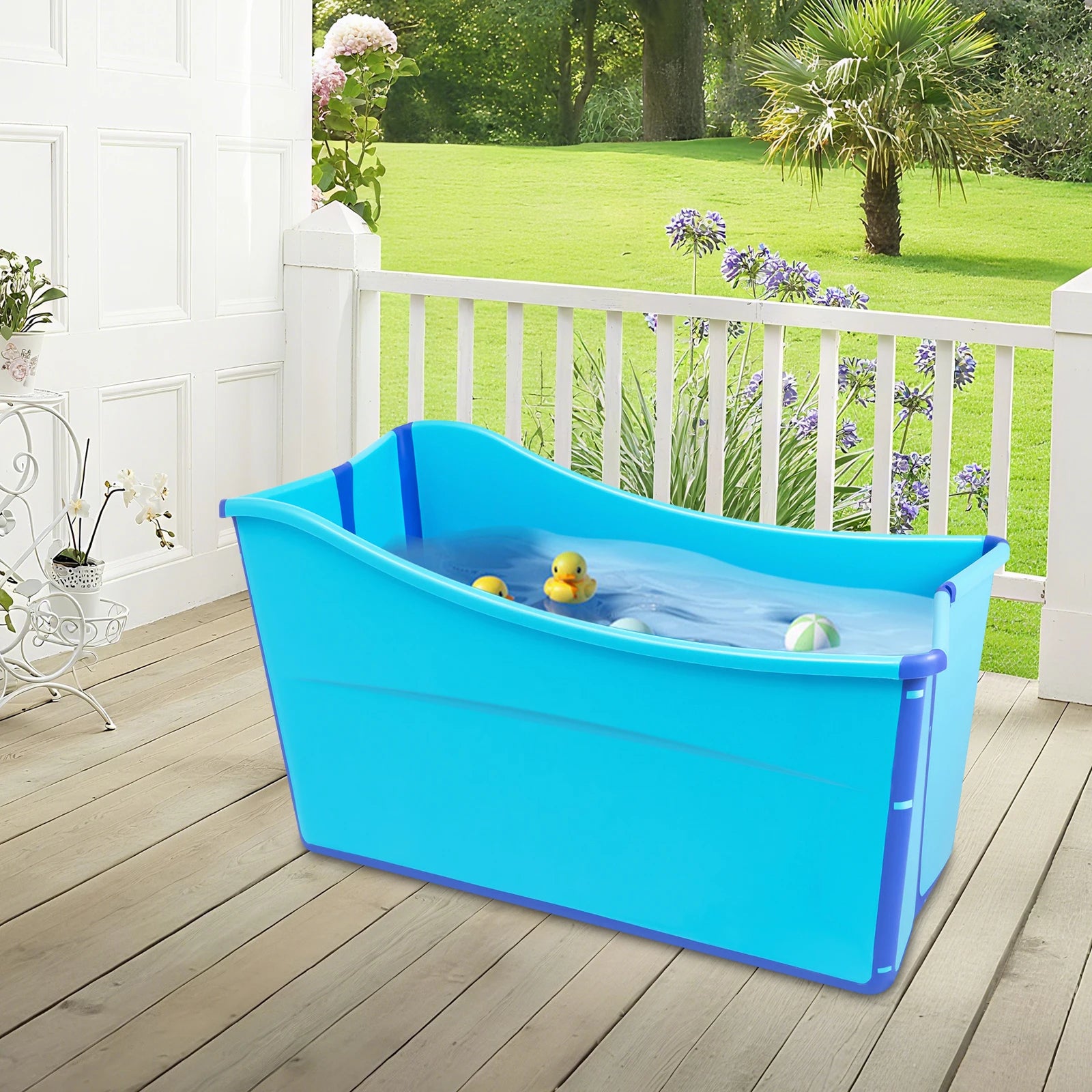 Folding PP TPE Bathtub Blue Floor Standing Rectangular Adult Bath Tub Thickened Side for Kids and Adults Below 5.3ft Tall