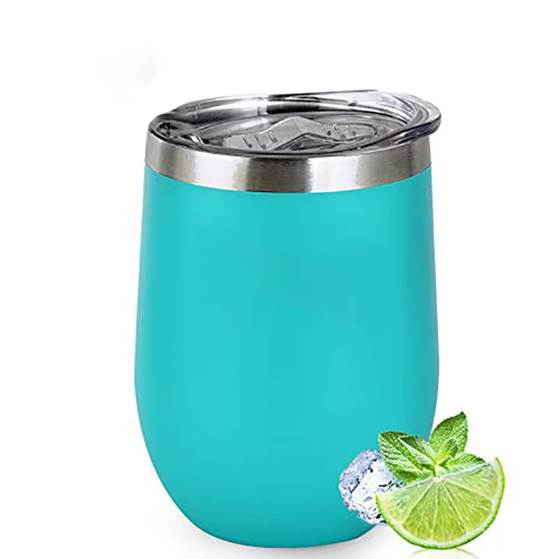 Stainless Steel Wine Tumblers, 12Oz Insulated Wine Tumbler, Stainless Steel Stemless Wine Cups with Lids for Coffee, Wine