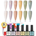 AWStorG 6Pcs 7.5ML Gold Flake Glitter Rubber Base Gel Kit Nail Polish Long Lasting Quick Extension Gel Nail Art UV Glue Builder