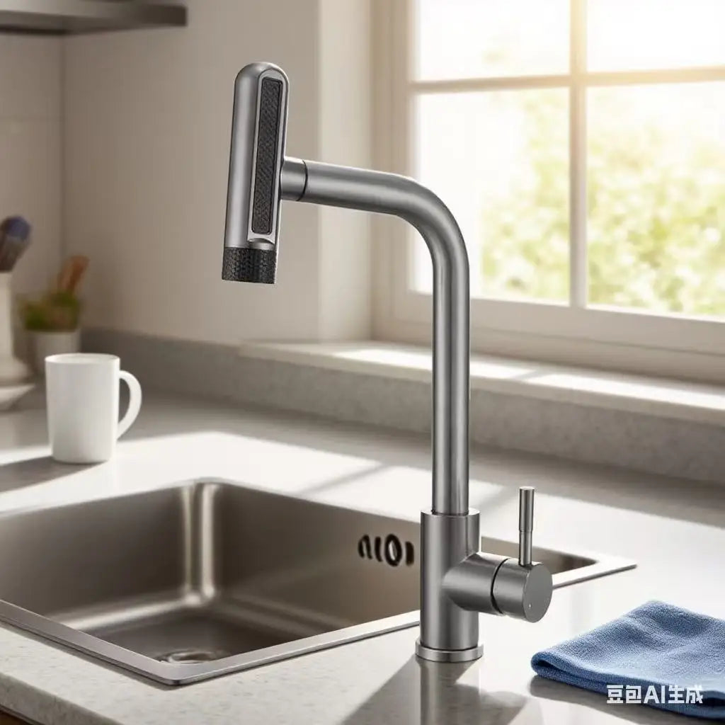 Black/Gray/Silver Pull-Out Kitchen Faucet Three Water Stream Sprayer Stainless Steel Hot and Cold Water Mixing Faucet Countertop
