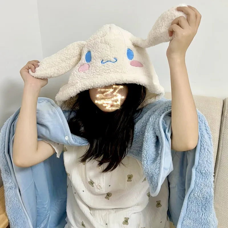 Cartoon My Melody Kuromi Cinnamoroll Cute Office Student Nap Blanket Blanket Hooded Poncho Blanket Air Conditioning Blanket Gift