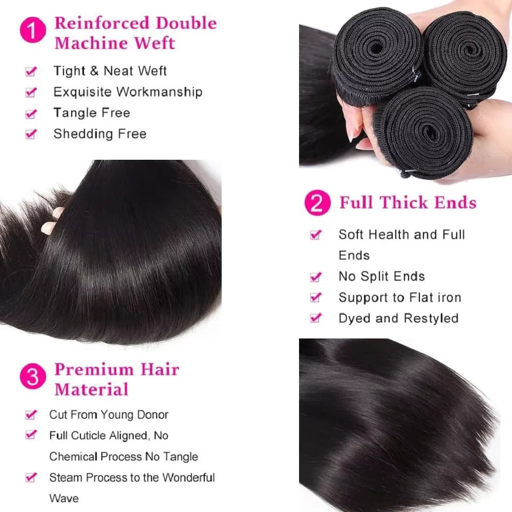 16A Straight Bundles 100% Human Hair Brazilian 30 40 Inch Raw Virgin Unprocessed 3 4 5 6Bundles Extensions Bone Straight Bundles