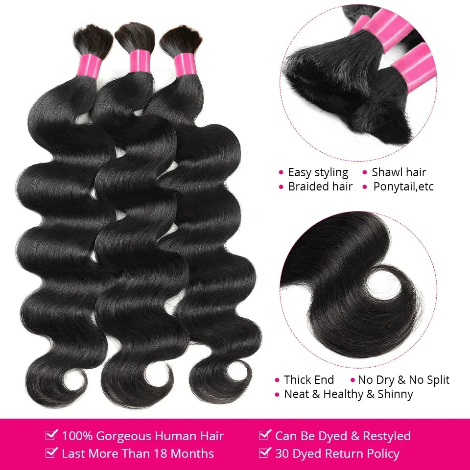 Boho Braids Human Hair 100% Human Hair 100g Boho Hair for Braiding Knotless Body Wave Human Hair Bundles Bulk Hair for Braiding