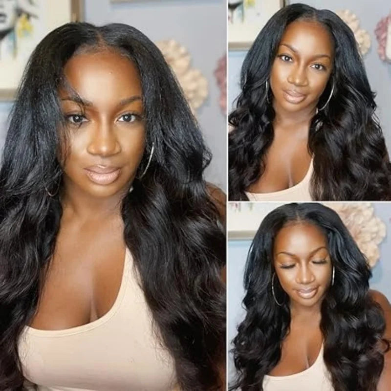 V Part Wig Body Wave Human Hair Wigs For Women Glueless Brazilian Natural Color 220 Density Machine Made V Shape Wigs 30 36 Inch