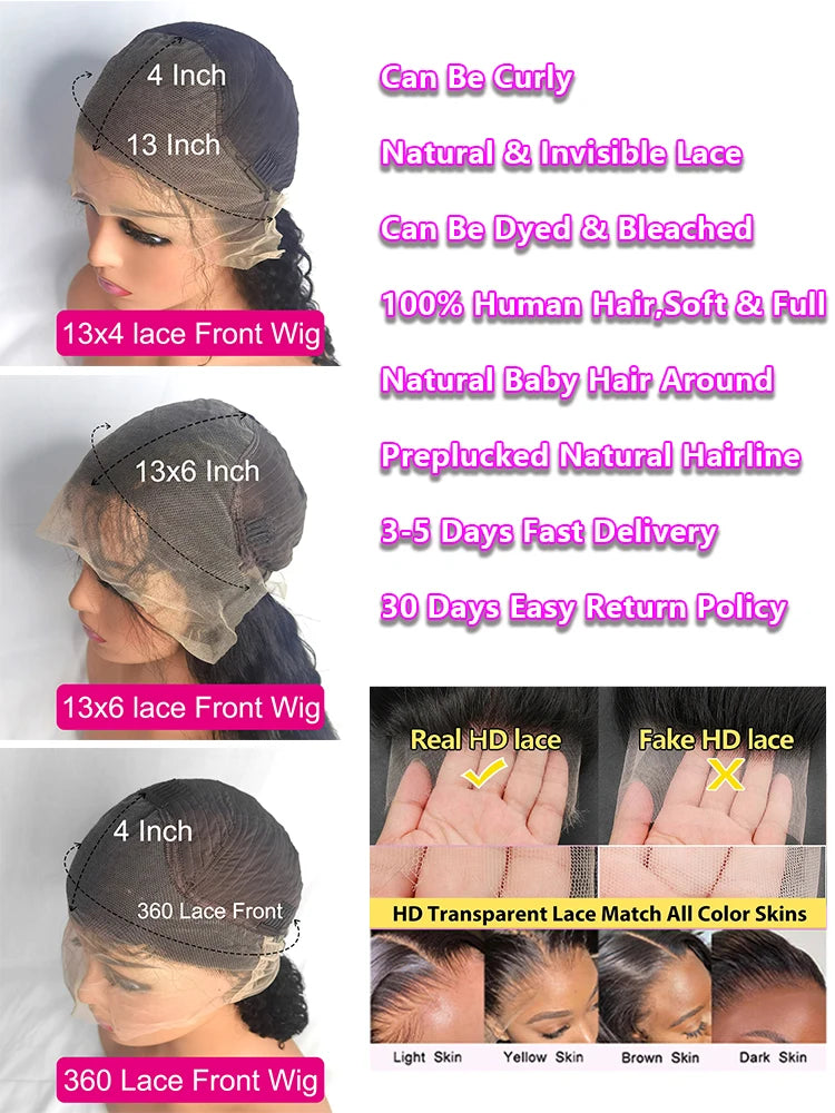 250 Density Body Wave 13x6 HD Transparent Lace Front Human Hair Wigs For Women 13x4 Hd Lace Frontal Brazilian Wigs Pre Plucke