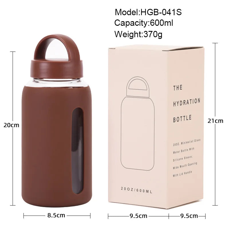 600ml,800ML Single-layer Glass Water Bottle With Silicone Sleeve,Anti-hot Heat Insulation,Scale,Large Capacity,Handy Cup,Mug