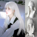LUPU White Long Straight Wigs for Women with Bangs Natural Looking Synthetic Hair Wig for Halloween Cosplay Daily Use
