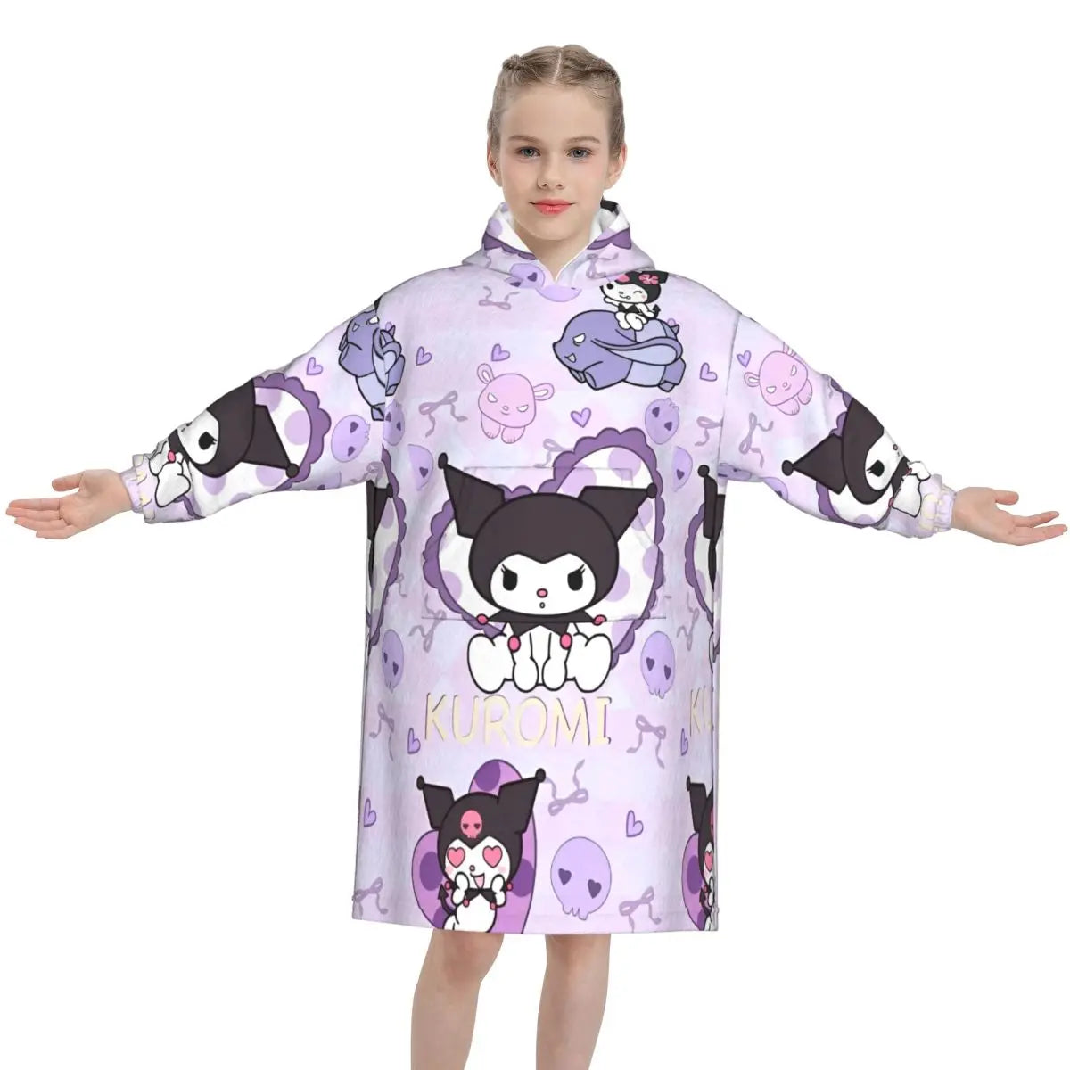 Kuromi Blanket Hoodie Sweatshirt Wearable Blanket Pajamas for Girls Boys