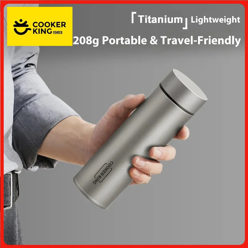 COOKER KING 450ml Pure Titanium Vacuum Thermos Bottle Lightweight Insulated Water Bottle With Tea strainer Keep warm and cold