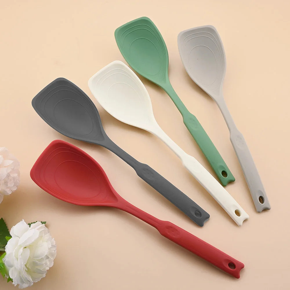1Pc Food Grade Silicone Cooking Soup Spoon Dense Shovel Fried Fish Omelette Shovel Non-stick Spatula Kitchen Cooking Tools