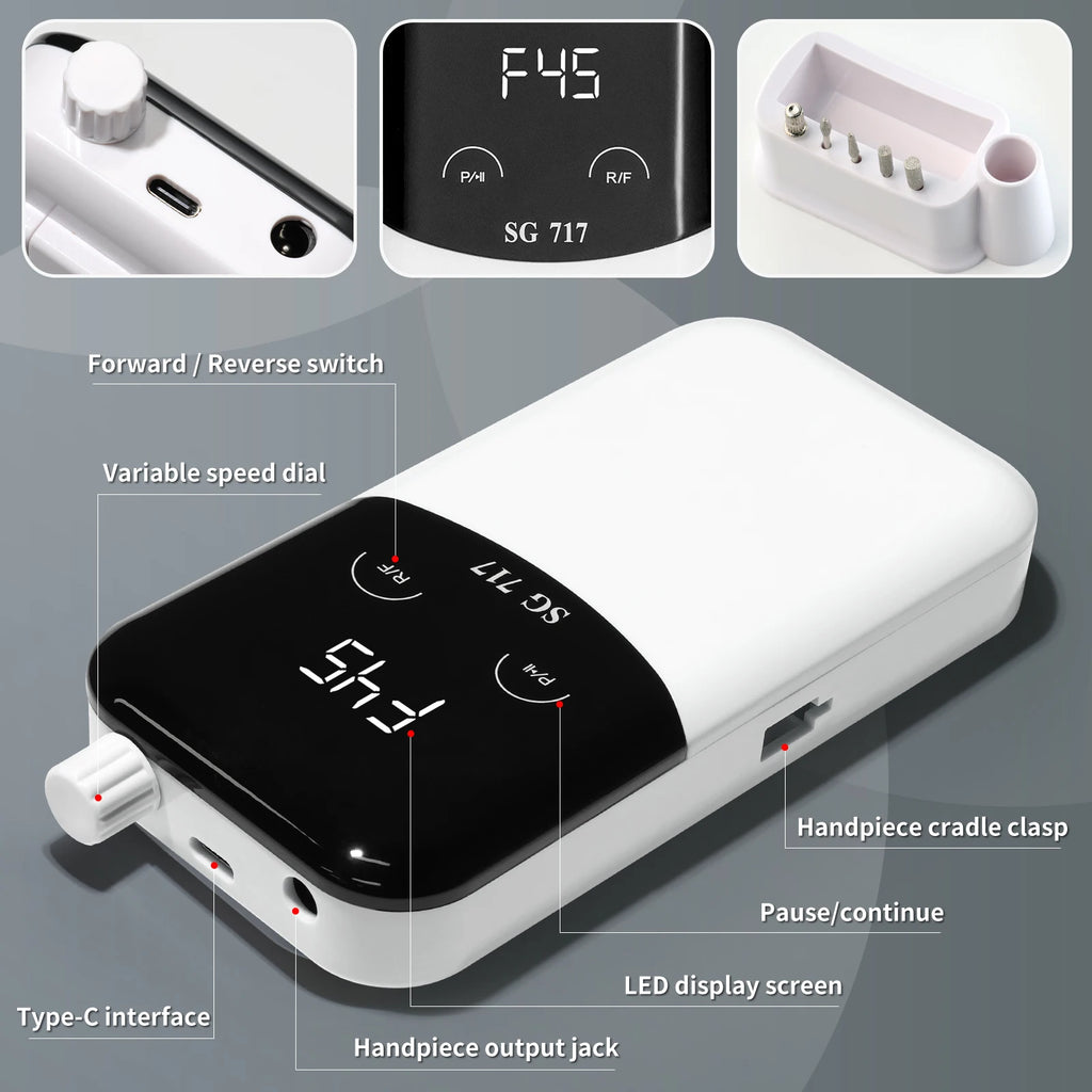 Professional 45000RPM Electric Nail File Gel Nail Polishing Machine Rechargeable Low Noise Nail Sander File For Manicure Salon