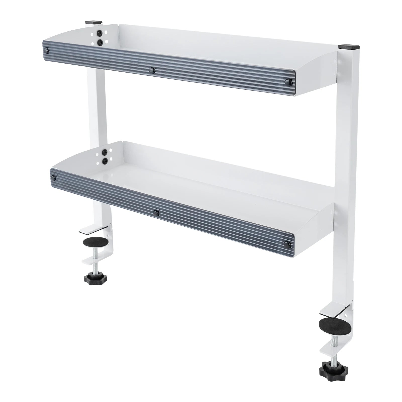 Clamp-on Desk Shelf, 2-Tier, Above or Under Table Corner Shelves Metal Organizer, White