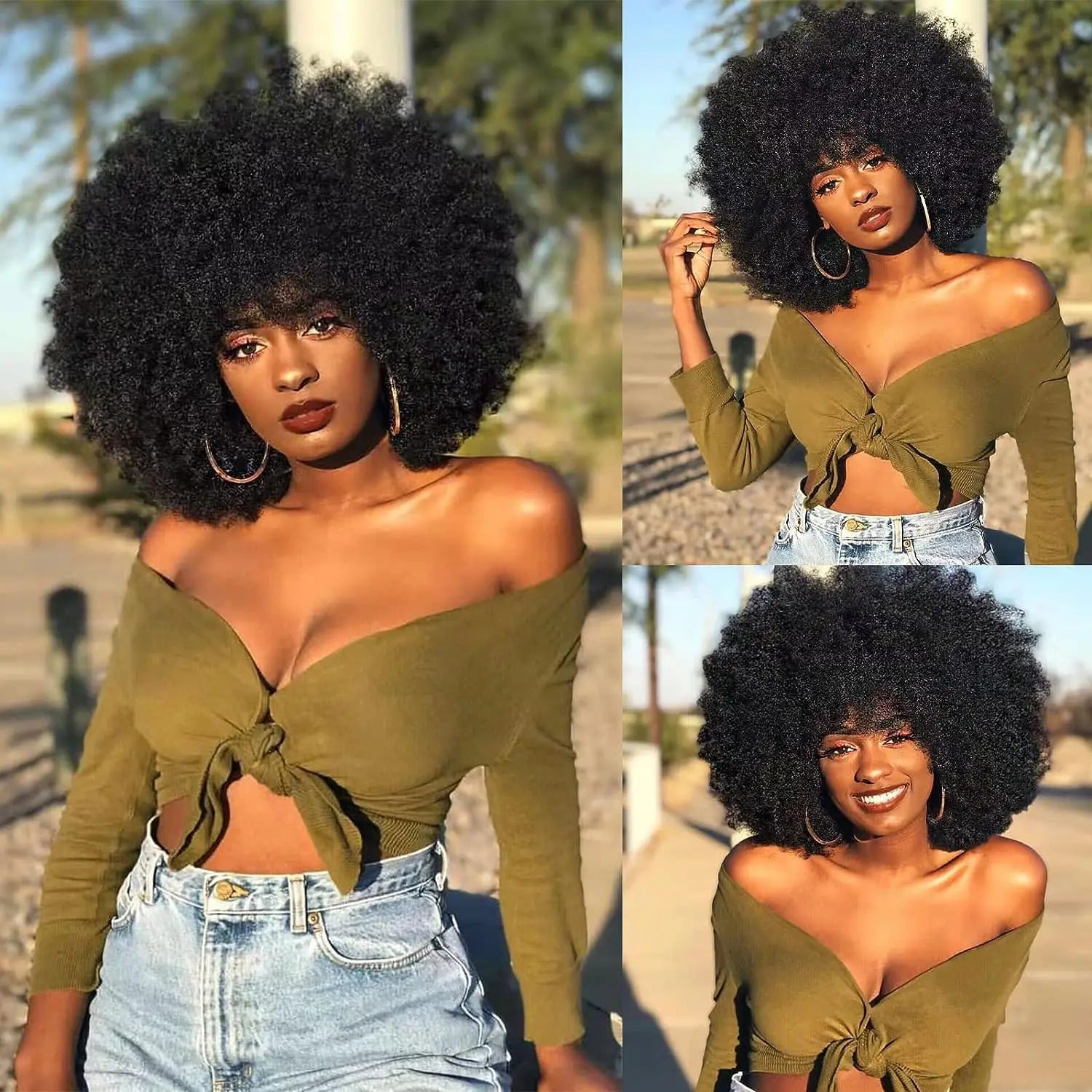 Afro Wigs for Black Women Synthetic Short Curly Afro Kinky Wig 70s Bouncy Huge Fluffy Puff Wigs Premium for Cosplay and Daily