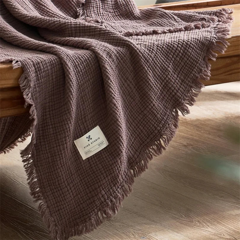 Maillard 100% Cotton Blankets Six Layers Of Gauze Sofa Cover Blanket With Tassel Soft Office Nap Decorative Bed Muslin Blanket
