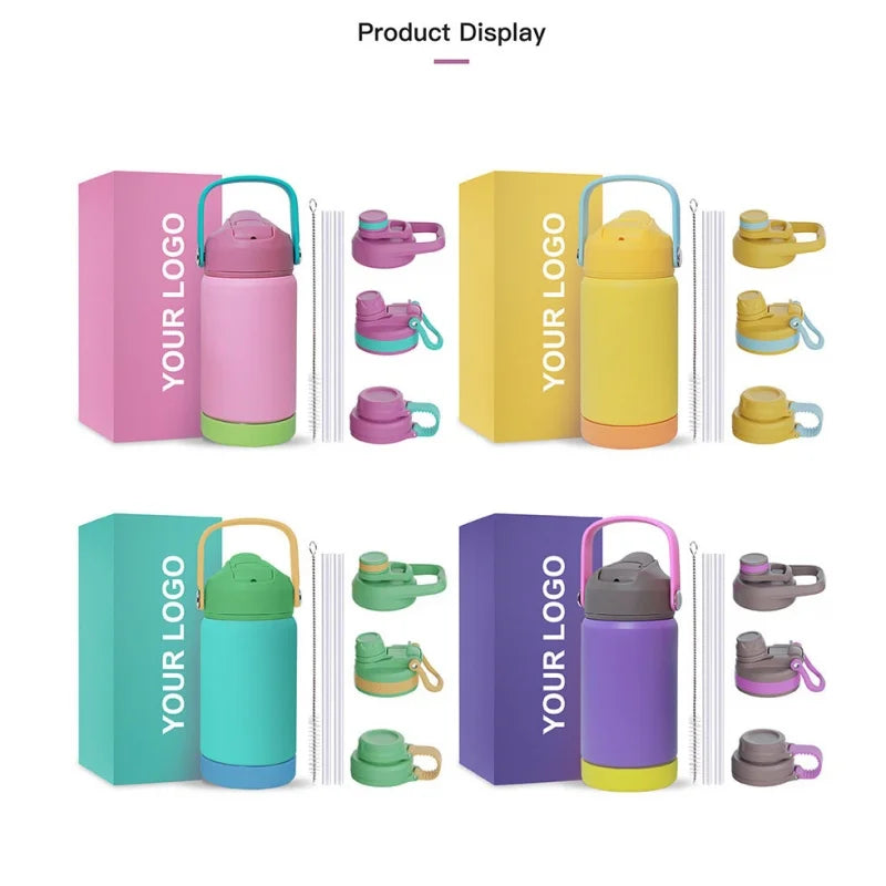 Children's Fashion Macaron Water Cup Thermos Cup Cute Childlike Fun with Handle Portable Anti-drop Silicone Cover Water Cup