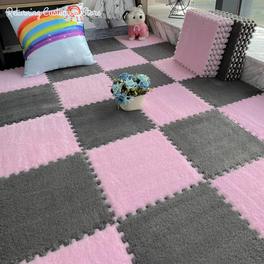 5pc Soft Plush Children Kids Rug Play Mat Puzzle Carpet Warm Playmat Interlocking Exercise Tiles Floor Carpet Decoration Mat