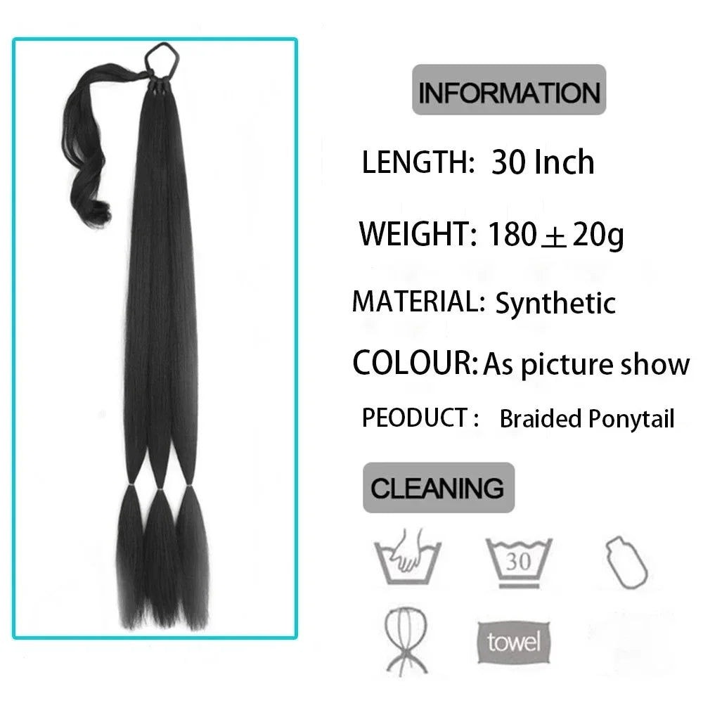30'' Braids Ponytail Extensions Long DIY Braided Hairpiece Ponytail for Women Synthetic Heat-resistant Braid Fake Tail Wine Red