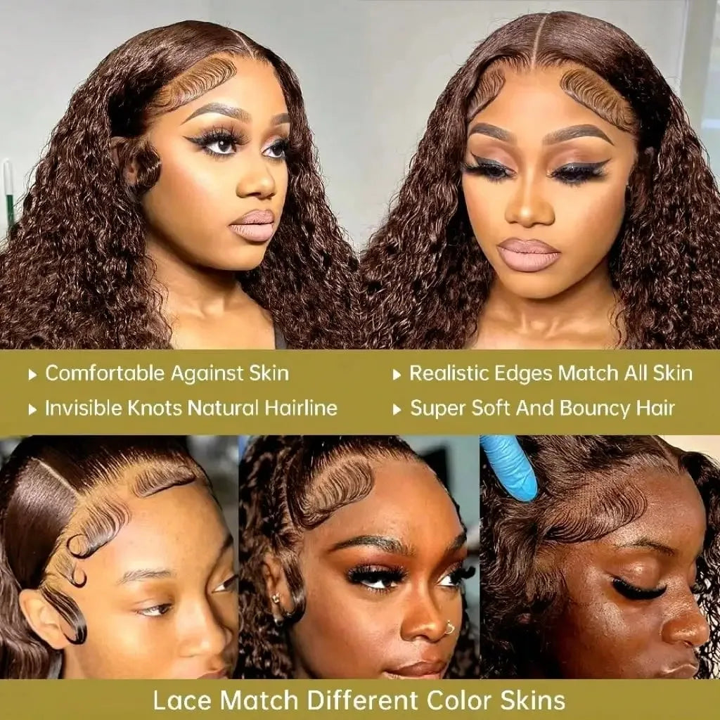 30 36Inch Chocolate Brown Deep Wave Human Hair Wigs 13x4 13x6 Hd Lace Frontal Wig 4# Colored Burmese Curly Hair Wig 220Density