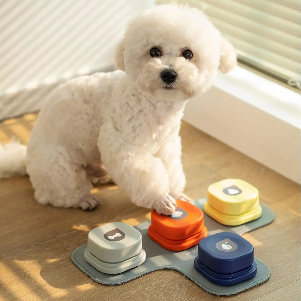 Mewoofun Dog Buttons with Rubber Mat Recordable Dog Talking Buttons Set Communication Starter Pack Dog Training Speaking Buttons