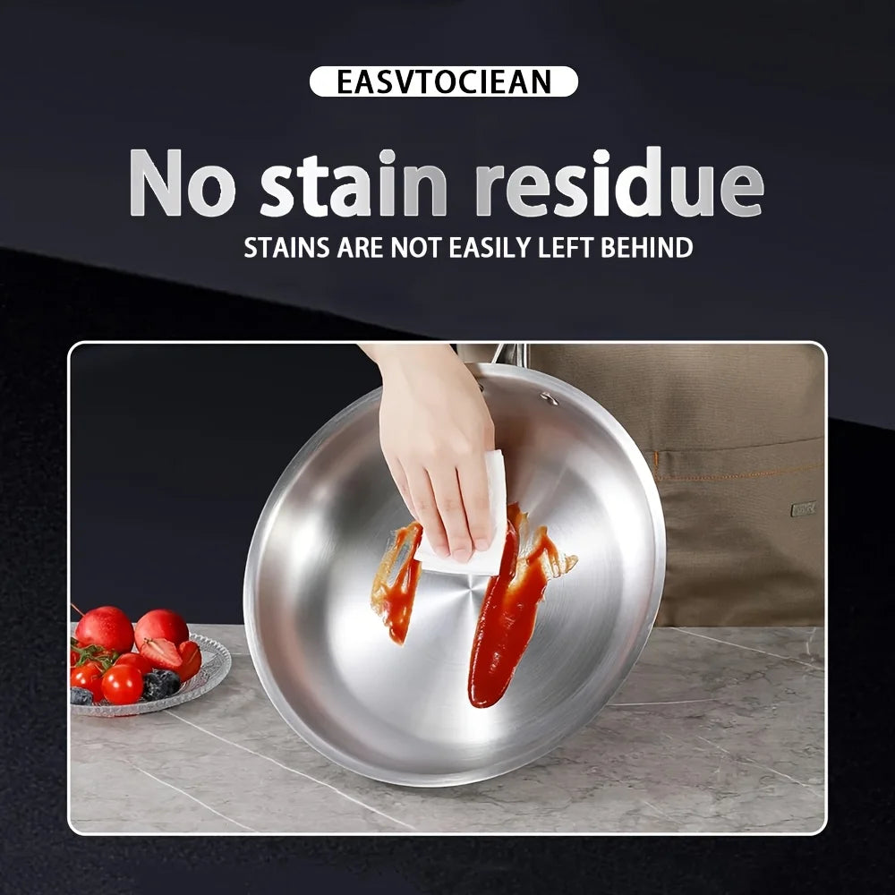 24/26/28cm Stainless Steel Non-Stick Skillet, Thick Bottom, No Coating, Compatible with Induction Cooktops and Gas Stoves